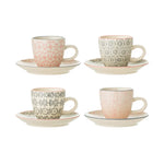 Bloomingville Set of 4 Ceramic Espresso Cups with Saucers in Cecile Design, Red and Blue