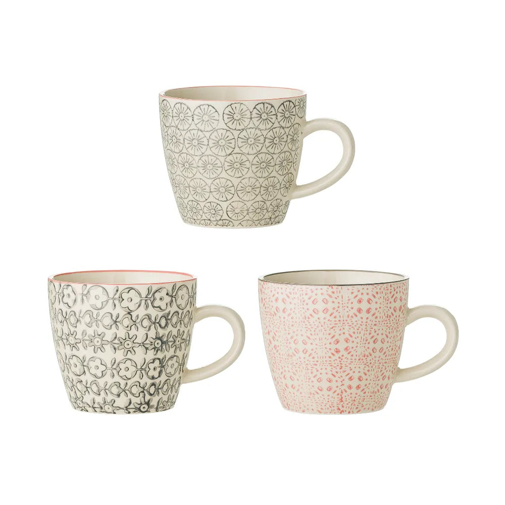 Bloomingville Set of 3 Ceramic Cecile Small Cups in Rose and Grey