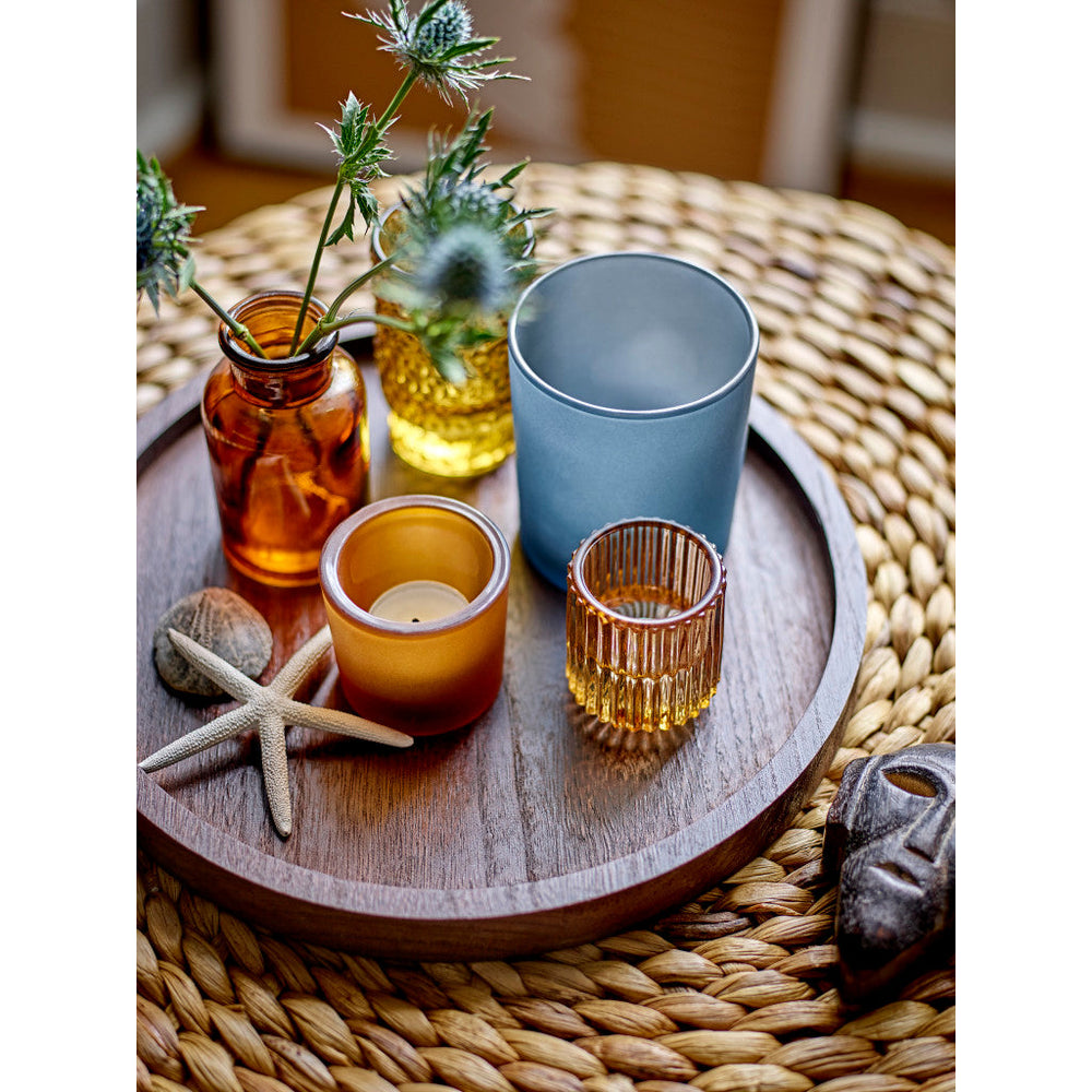 Bloomingville Sanga Cozy Glass Candle Holders Set with Wood Tray