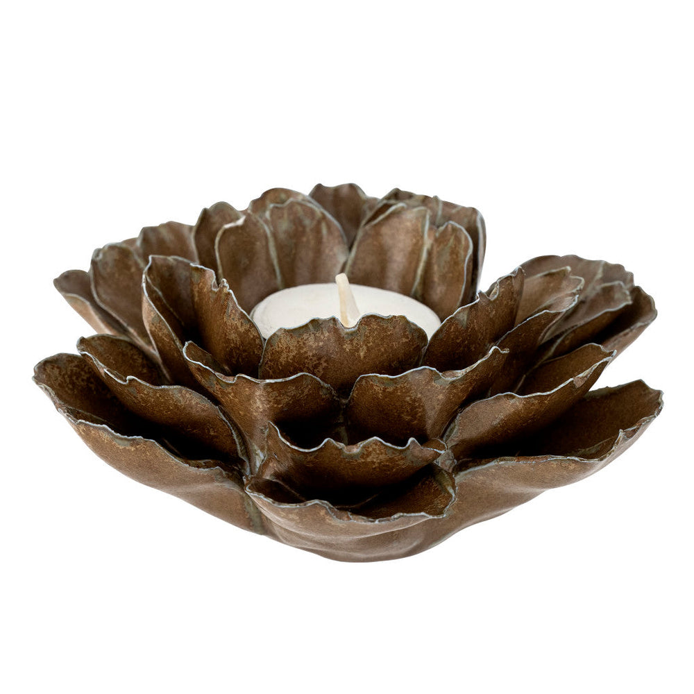 Bloomingville Irisa Dark Brown Sculpted Ceramic Rose Candle Holder