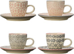 Bloomingville Set of 4 Ceramic Espresso Cups with Saucers in Cecile Design, Red and Blue