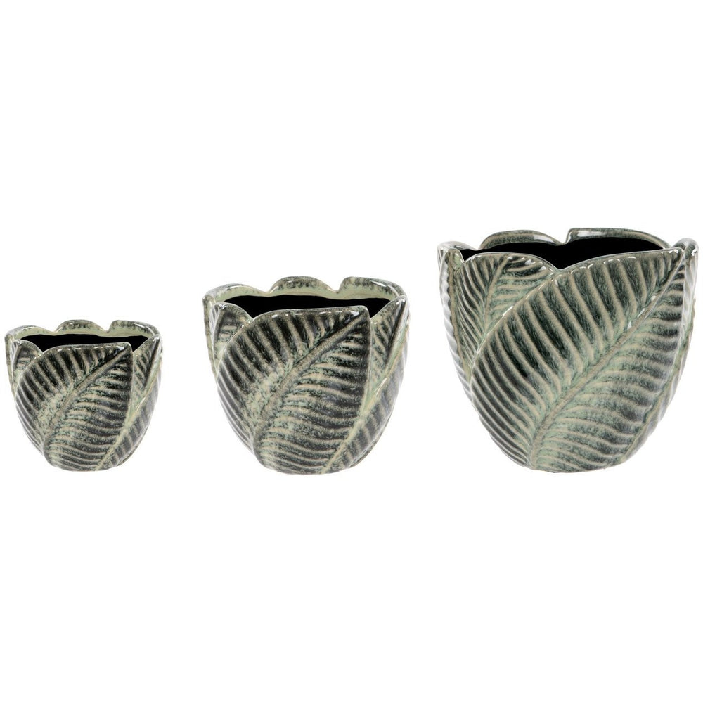 London Ornaments - Ceramic Leaf Flower Pot (Set of 3)