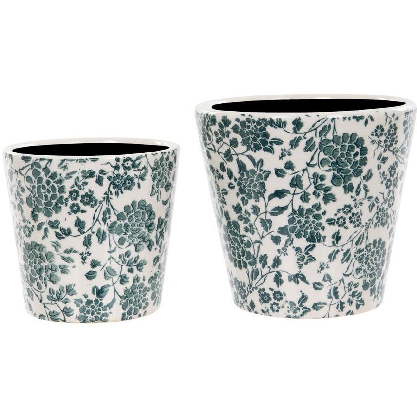 London Ornaments - Ceramic Floral Flower Pot Green (Set of 2)