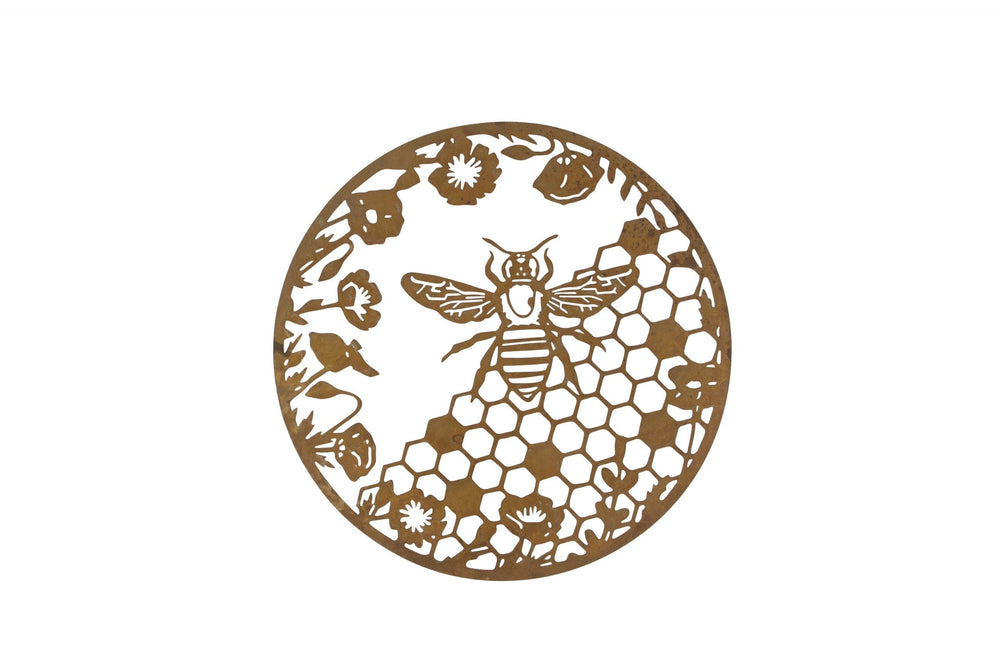 Rusty Metal Honeycomb Bee Wall Hanging Plaque - 60cm