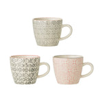 Bloomingville Set of 3 Ceramic Cecile Small Cups in Rose and Grey