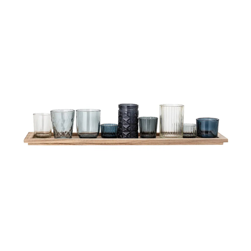 Bloomingville Sanga Tray with Blue Glass Votives